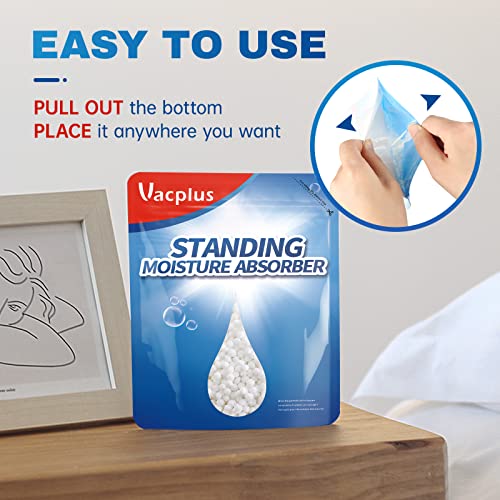 Vacplus Moisture Absorbers 12 Pack, Standing Humidity Packs for Narrow Flat Surfaces, Effective Closet Dehumidifier with Visible Water Level for Bathrooms, Kitchens & Bookshelves, Fragrance-Free