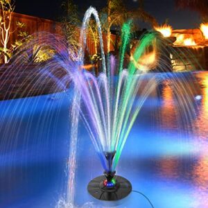 yzert pond fountain pump with 12 led lights, 32.8ft power cord adapter 6w outdoor pool fountains with 2-tier floating water garden fountain for garden ponds pool outdoor play