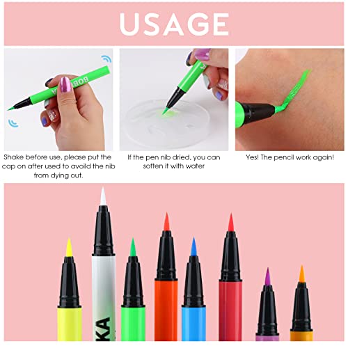 BOBISUKA 8 Colors UV Glow Neon Liquid Eyeliner Set, Matte Colored Eyeliners Pen, Colorful Waterproof Smudge-proof Pigmented Graphic Liners, Delineadores de Colores Para Ojos Eye Makeup Gift Kit