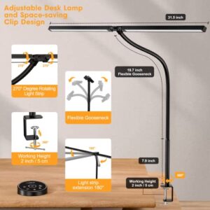 Led Desk Lamp for Office Home - Eye Caring Architect lamp with Clamp,Dual Screen Computer Monitor Gooseneck Smart Light: 24W 5 Color Flexible Adjustable Lighting Table Lamp for Study Drafting