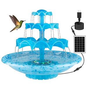 mademax 3 tier diy solar fountain with 24-hours working and lights, upgrade 3.5w solar and electric pump, solar powered bird bath fountain water feature for bird bath, garden, balcony, outdoor