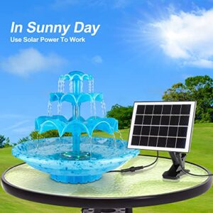 Mademax 3 Tier DIY Solar Fountain with 24-Hours Working and Lights, Upgrade 3.5W Solar and Electric Pump, Solar Powered Bird Bath Fountain Water Feature for Bird Bath, Garden, Balcony, Outdoor