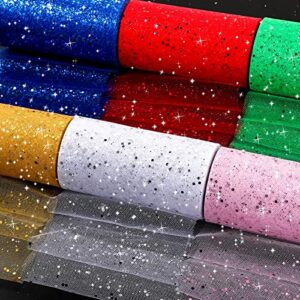 6 Colors Glitter Tulle Rolls 6" by 50 Yards (150FT) Sequin Tulle Sheer Netting Tulle Fabric Spool Tulle Ribbon for Gift Wrapping Tutu Sewing Skirt Wedding Birthday Party Decoration
