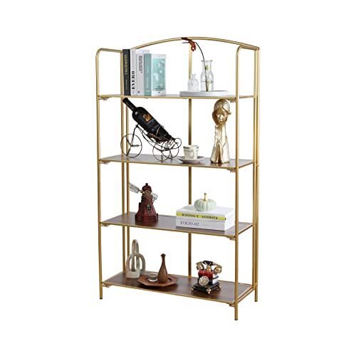 Crofy No Assembly Folding Bookshelf, 4 Tier Gold Bookshelf, Metal Book Shelf for Storage, Folding Bookcase for Office Organization and Storage, 12.87 D x 30.9 W x 55.71 H Inches