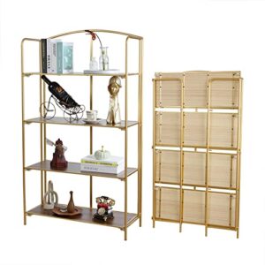 crofy no assembly folding bookshelf, 4 tier gold bookshelf, metal book shelf for storage, folding bookcase for office organization and storage, 12.87 d x 30.9 w x 55.71 h inches