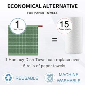 Homaxy 100% Cotton Terry Kitchen Dish Cloths, Ultra Soft and Absorbent Dish Towels for Kitchen, Perfect for Drying and Washing Dishes, 6 Pack, 12 x 12 Inches, Grass Green