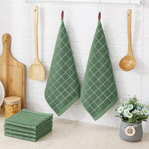 Homaxy 100% Cotton Terry Kitchen Dish Cloths, Ultra Soft and Absorbent Dish Towels for Kitchen, Perfect for Drying and Washing Dishes, 6 Pack, 12 x 12 Inches, Grass Green