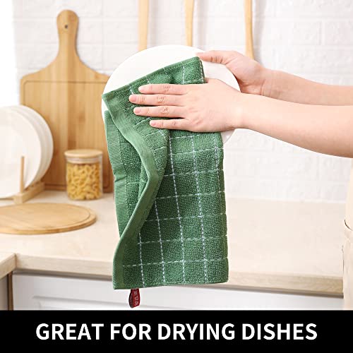 Homaxy 100% Cotton Terry Kitchen Dish Cloths, Ultra Soft and Absorbent Dish Towels for Kitchen, Perfect for Drying and Washing Dishes, 6 Pack, 12 x 12 Inches, Grass Green