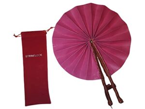 pink african fabric folding fan: church, ankara, leather, wedding, sports, and pouch included!