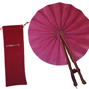 Pink African Fabric Folding Fan: Church, Ankara, Leather, Wedding, Sports, and Pouch Included!