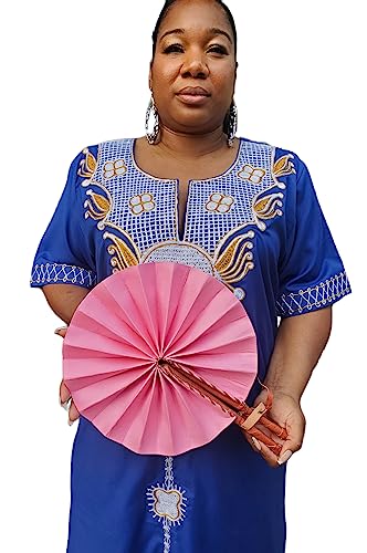 Pink African Fabric Folding Fan: Church, Ankara, Leather, Wedding, Sports, and Pouch Included!