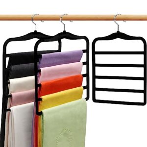 closet organizers and storage,3 pack velvet pants-hangers-space-saving,non silp 5 tier scarf jeans closet organizer,dorm room essentials for college students girls boys guys,organization and storage