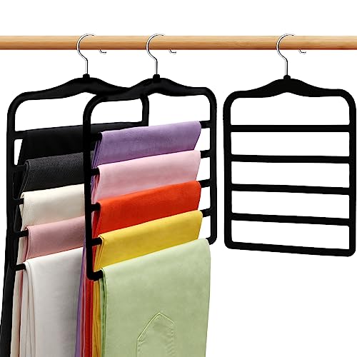 Closet Organizers and Storage,3 Pack Velvet Pants-Hangers-Space-Saving,Non Silp 5 Tier Scarf Jeans Closet Organizer,Dorm Room Essentials for College Students Girls Boys Guys,Organization and Storage