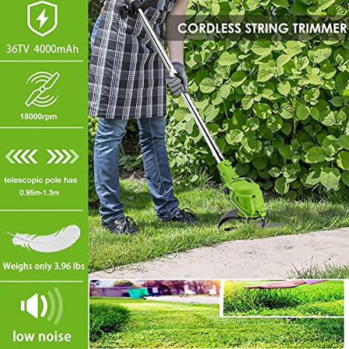 Electric Weed Wacker Cordless stringless 36V 4.0 Ah Electric Weed Eater Battery Powered，Grass Trimmer Edger Lawn Tool with 2 Batteries and 3 Types Blades Lightweight Brush Cutter for Yard and Garden