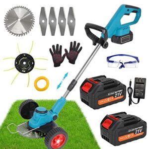 electric weed wacker cordless 21v 3.0 ah weed eater battery powered, with powerful brushless motor 3 in 1 small push lawn mower edger lawn tool with adjustable length & 3 types blades,for garden yard