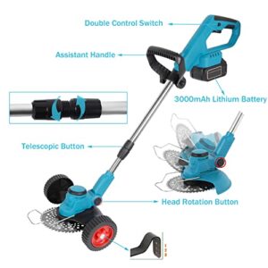 Electric Weed Wacker Cordless 21V 3.0 Ah Weed Eater Battery Powered, with Powerful Brushless Motor 3 in 1 Small Push Lawn Mower Edger Lawn Tool with Adjustable Length & 3 Types Blades,for Garden Yard