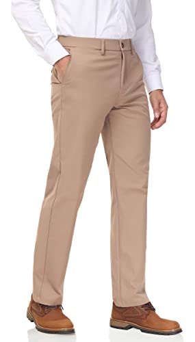 Soojun Men's Classic Fit Wrinkle Resistant Comfort Waist Flex Pant, Khaki, 38Wx30L