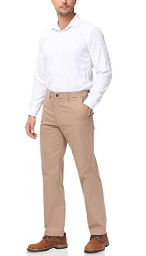 Soojun Men's Classic Fit Wrinkle Resistant Comfort Waist Flex Pant, Khaki, 38Wx30L