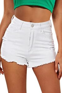 hocaies women's juniors jean shorts frayed raw hem high waisted ripped denim shorts for women(6, new denim-49)