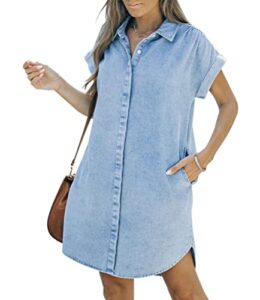 kdf denim dress with pockets for women denim button down shirt jean dresses for women 2023 summer light blue size small size 4 size 6