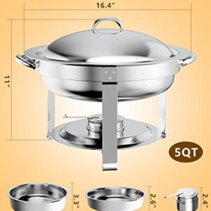 Halamine 2 Packs Round Chafing Dish Buffet Set 5 Quart Stainless Steel Chafer for Catering, Chafers and Buffet Warmers Sets w/Water Pan, Food Pan, Fuel Holder and Lid for Event Party Holiday