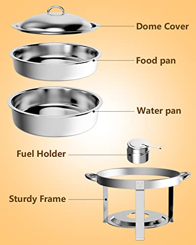 Halamine 2 Packs Round Chafing Dish Buffet Set 5 Quart Stainless Steel Chafer for Catering, Chafers and Buffet Warmers Sets w/Water Pan, Food Pan, Fuel Holder and Lid for Event Party Holiday