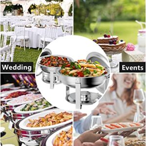 Halamine 2 Packs Round Chafing Dish Buffet Set 5 Quart Stainless Steel Chafer for Catering, Chafers and Buffet Warmers Sets w/Water Pan, Food Pan, Fuel Holder and Lid for Event Party Holiday