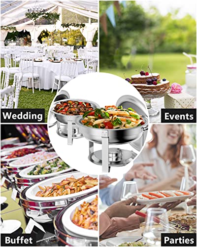 Halamine 2 Packs Round Chafing Dish Buffet Set 5 Quart Stainless Steel Chafer for Catering, Chafers and Buffet Warmers Sets w/Water Pan, Food Pan, Fuel Holder and Lid for Event Party Holiday