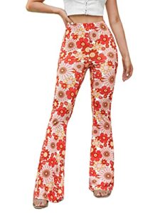 oyoangle women's floral print high waist yoga pants wide leg pants bell bottom trousers multicolor flower s