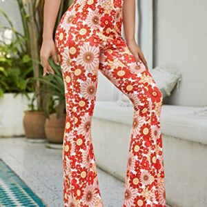 OYOANGLE Women's Floral Print High Waist Yoga Pants Wide Leg Pants Bell Bottom Trousers Multicolor Flower S