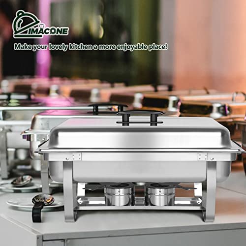 IMACONE 4 Pack Chafing Dish Buffet Set, 8QT Stainless Steel Rectangular Chafers and Buffet Warmer Sets for Catering, Foldable Complete Set with 1/3 Food Pan, Lid, Fuel Holder for Event Party Holiday