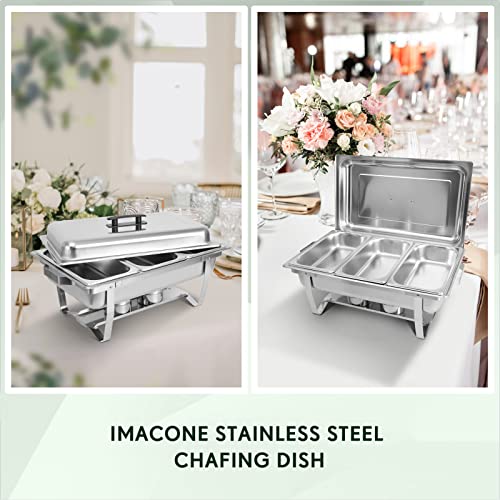 IMACONE 4 Pack Chafing Dish Buffet Set, 8QT Stainless Steel Rectangular Chafers and Buffet Warmer Sets for Catering, Foldable Complete Set with 1/3 Food Pan, Lid, Fuel Holder for Event Party Holiday