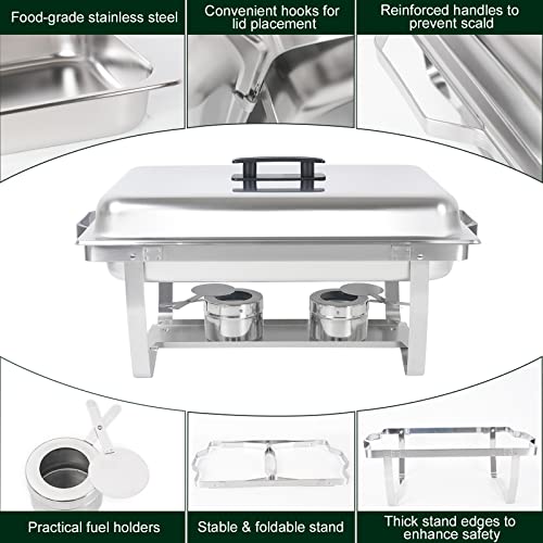 IMACONE 4 Pack Chafing Dish Buffet Set, 8QT Stainless Steel Rectangular Chafers and Buffet Warmer Sets for Catering, Foldable Complete Set with 1/3 Food Pan, Lid, Fuel Holder for Event Party Holiday