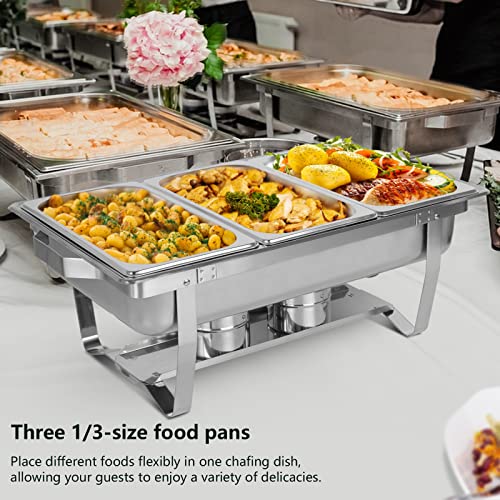 IMACONE 4 Pack Chafing Dish Buffet Set, 8QT Stainless Steel Rectangular Chafers and Buffet Warmer Sets for Catering, Foldable Complete Set with 1/3 Food Pan, Lid, Fuel Holder for Event Party Holiday