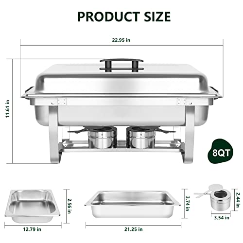 IMACONE 4 Pack Chafing Dish Buffet Set, 8QT Stainless Steel Rectangular Chafers and Buffet Warmer Sets for Catering, Foldable Complete Set with 1/3 Food Pan, Lid, Fuel Holder for Event Party Holiday