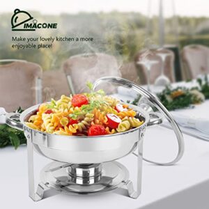 IMACONE Chafing Dish Buffet Set of 2, 5QT Round Stainless Steel Chafer for Catering in Glass Lid, Chafers and Buffet Warmer Sets w/Food & Water Pan, Frame, Fuel Holder for Serving Event Party Holiday