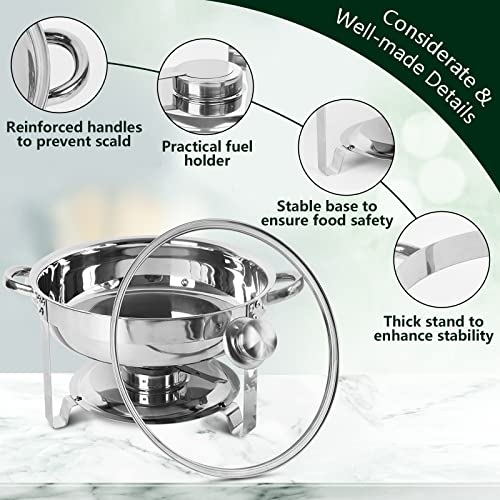 IMACONE Chafing Dish Buffet Set of 2, 5QT Round Stainless Steel Chafer for Catering in Glass Lid, Chafers and Buffet Warmer Sets w/Food & Water Pan, Frame, Fuel Holder for Serving Event Party Holiday