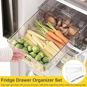 Greenby 4 Pack Refrigerator Organizer Bins with Pull-out Drawer Stackable Clear Fridge Drawer Organizer Fruit Vegetable Storage Containers for Kitchen Pantry Organization (1 Large+1 Tall+2 Small)