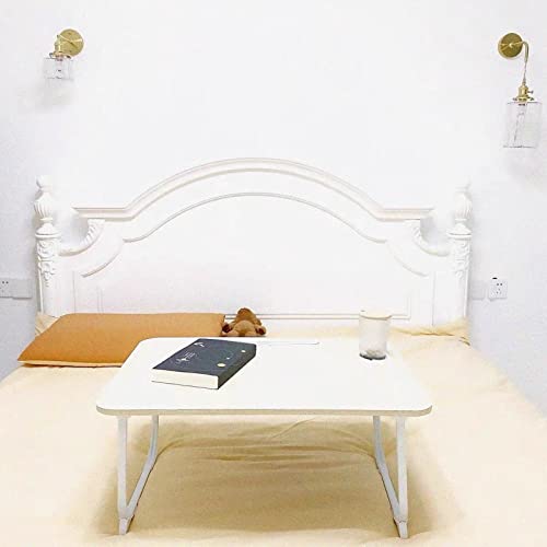 Desk Bed Table Folding Lap Table for Bed Desk with Cup Holder Study Table for Bed Tables for Eating and Laptops Perfect for Home Office Bedroom,White