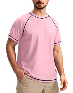pudolla men's swim shirts rash guard shirts for men upf 50+ sun protection t-shirts quick dry beach surf water shirt pink xxxxl
