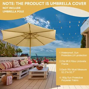 Hillban 2 Pieces Patio Umbrella Replacement 9 ft 8 Ribs Strong and Thick Umbrella Canopy Outdoor Umbrella Replacement Top Shade Cover, Fit Outdoor Yard Garden Umbrella Canopy (Khaki)