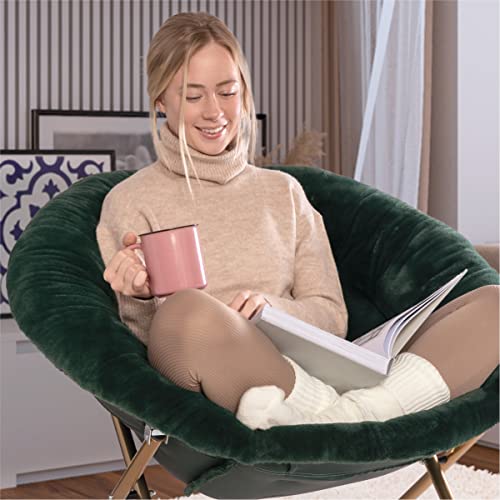 Milliard Cozy Chair/Faux Fur Saucer Chair for Bedroom/X-Large (Green)