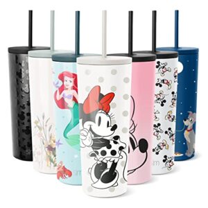simple modern disney insulated tumbler cup with flip lid and straw lid | gifts for women men reusable stainless steel water bottle travel mug | classic collection | 24oz minnie mouse love