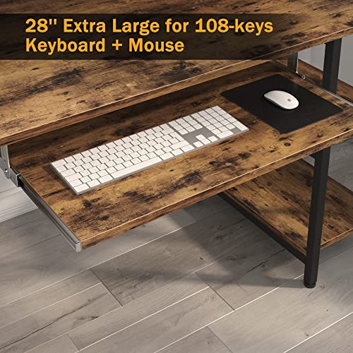 55" Computer Desk with Power Outlet & USB Ports, Reversible Desk with Hutch Shelves Keyboard Tray Monitor Shelf, Home Office Desk Gaming Desk, Study Writing Workstation, Easy Assembly, Rustic Brown