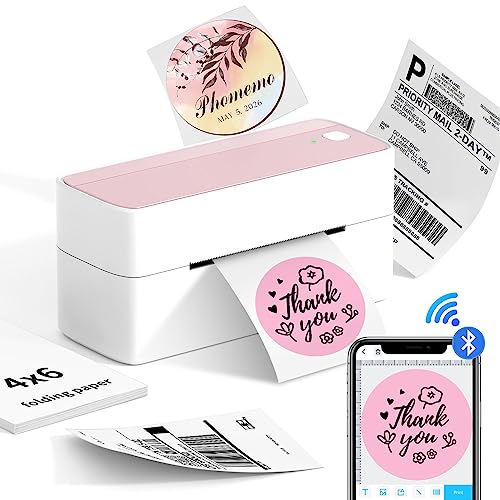 Phomemo Bluetooth Thermal Label Printer for Shipping Label - Wireless Shipping Label Printer for Phone & Pad & PC, Pink Label Printer Used for Amazon, Ebay,UPS, Shopify, TikTok, USPS, FedEx, DHL, Temu