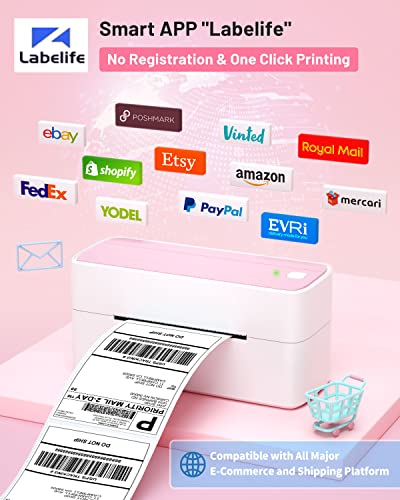 Phomemo Bluetooth Thermal Label Printer for Shipping Label - Wireless Shipping Label Printer for Phone & Pad & PC, Pink Label Printer Used for Amazon, Ebay,UPS, Shopify, TikTok, USPS, FedEx, DHL, Temu