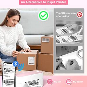 Phomemo Bluetooth Thermal Label Printer for Shipping Label - Wireless Shipping Label Printer for Phone & Pad & PC, Pink Label Printer Used for Amazon, Ebay,UPS, Shopify, TikTok, USPS, FedEx, DHL, Temu