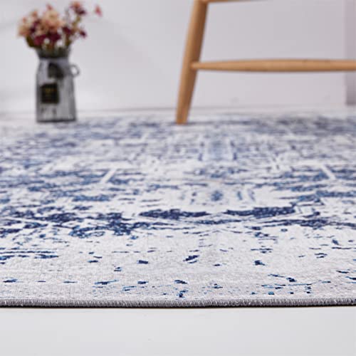 RoomTalks Blue Ultra Thin Vintage Distressed Persian Around Area Rug 5ft Non-Slip Circle Rugs for Bedroom Living Room Dining Room Table Office Flatweave Stain Resistant Machine Washable