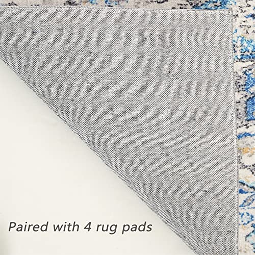 RoomTalks Blue Ultra Thin Vintage Distressed Persian Around Area Rug 5ft Non-Slip Circle Rugs for Bedroom Living Room Dining Room Table Office Flatweave Stain Resistant Machine Washable