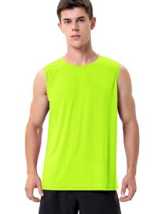 workout tanks men dry fit sleeveless sport shirts(neon green,m)